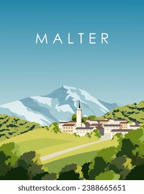 Vector illustration. Germany, Malter. Travel poster, banner, postcard, cover, print. Travel, nature, adventure.