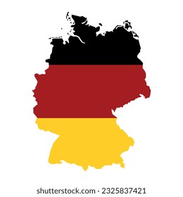 Vector illustration of Germany map overlaid with the national flag, highlighting the country's geographic outline combined with its national colors.