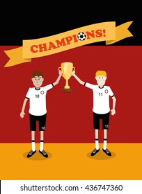 vector illustration of Germany national soccer players holding champions winner trophy cup