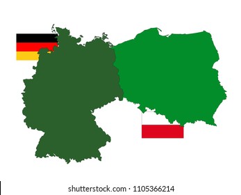 vector illustration of Germany and Poland maps and flags 