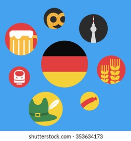 Vector illustration of germany round flat icon set