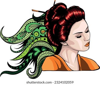 vector illustration of gesha with mandala ornament