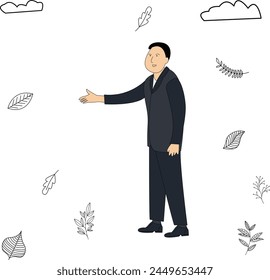 vector illustration of the gesture of a businessman wanting to shake hands