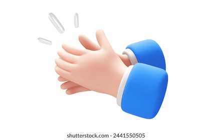 Vector illustration of gesture clap hand on white color background. 3d style design of man white skin hand applaud for web, banner, poster, print