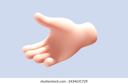 Ilustración vectorial de la mano del gesto masculino en el fondo de color gris. Diseño de estilo 3d de la mano de la piel blanca del hombre palmera abierta para la web, banner, póster, impresión