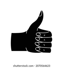 Ilustración vectorial de un signo de gesto - pulgares hacia arriba, recomendación. Mano de mujer de estilo simple
