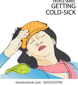  vector illustration of getting cold and sick