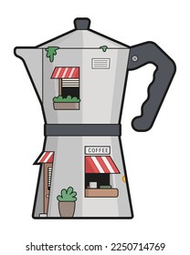 Vector illustration of geyser coffee machine building.