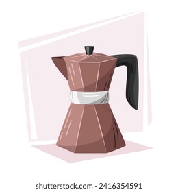 Vector illustration of a geyser coffee maker. Illustration of breakfast, food, drinks. Kitchenware. Equipment for preparing aromatic drinks.