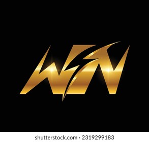 Ilustración vectorial de las letras iniciales del logotipo del Monograma Golden en fondo negro con efecto de brillo dorado