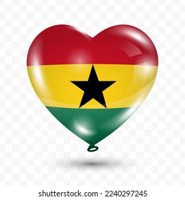 Vector illustration of a Ghana country love balloon on transparent background (PNG). Flying love balloons for Independence Day celebration.