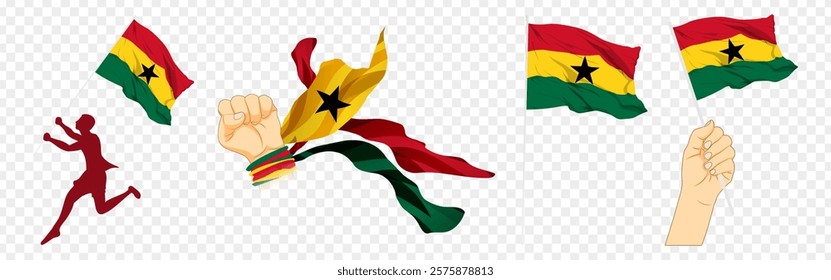 Vector illustration of Ghana flag composition on transparent background