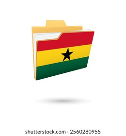 Vector illustration of Ghana flag isolated in file folder on white background.