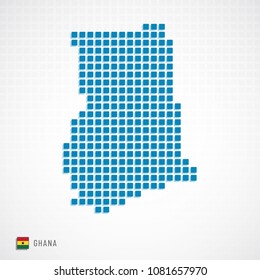 Vector illustration of Ghana map dotted basic shape icons and flag