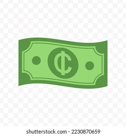 Vector illustration of Ghanaian cedi banknote in green color on transparent background (PNG).
