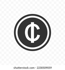 Vector illustration of Ghanaian cedi coin icon in dark color and transparent background(png).