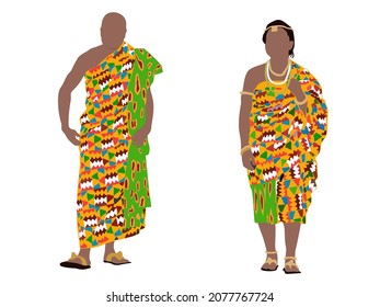 Vector   illustration of Ghanese man and women in traditional outfit