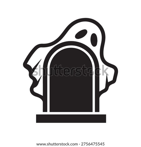 Vector illustration of a ghost appearing behind a tombstone