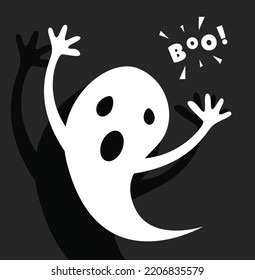 Vector illustration of ghost. Black and white Halloween card.