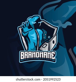 Vector illustration of ghost with blue flame logo brand for esport gaming background.