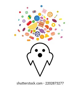 Vector Illustration Of Ghost And Candy Burst For Halloween Parties Food Menu Banners