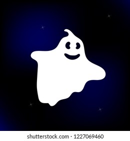 Vector Illustration. Ghost cartoon style. Spooky isolated icon on sky background with stars