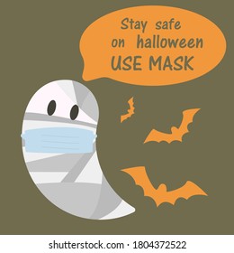 vector illustration of ghost in cartoon style for halloween with mask in mummy costume
