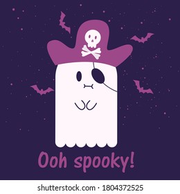 vector illustration of ghost in cartoon style for halloween in costume of pirate