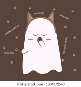 vector illustration of ghost in cartoon style for halloween in costume of cat 