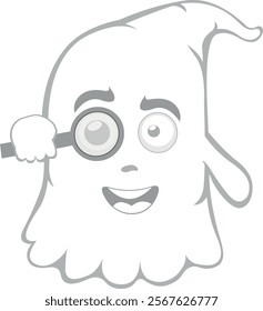 vector illustration ghost character cartoon, watching with a magnifying glass