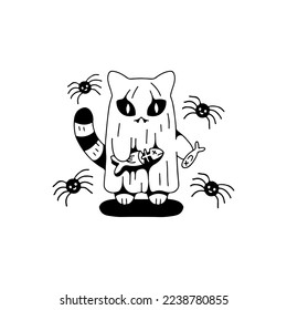 vector illustration of a ghost character with a funny spider