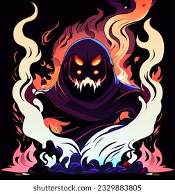 vector illustration of ghost monster in the hell