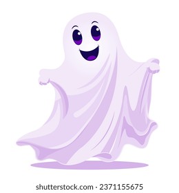 Vector illustration of ghost on white background, phantom silhouette isolated on transparent background. Halloween spooky monster, scary spirit or poltergeist flying in night. Mystic creature without