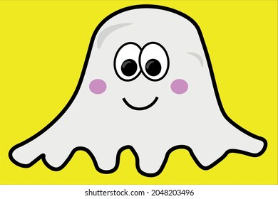 Vector illustration of ghost on yellow background.Cute Ghost Cartoon.