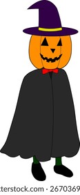 Vector illustration of a ghost pumpkin wearing a cloak