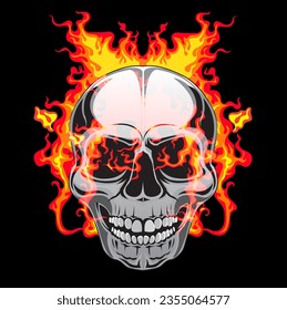 Vector illustration of a ghost skull with a flaming ball of fire.