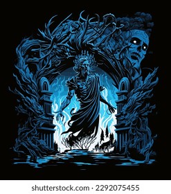 Vector illustration of a ghost, wraith with blue flames