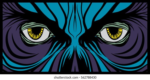 A vector illustration of ghoulish yellow eyes staring dead center at the viewer. 