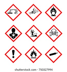 Vector illustration GHS pictogram hazard sign set, set icons isolated on white background. Dangerous, hazard symbol collections