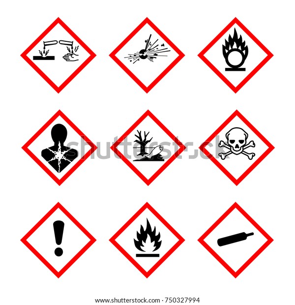 Vector illustration GHS pictogram hazard sign\
set, set icons isolated on white background. Dangerous, hazard\
symbol collections