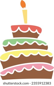 Vector illustration of giant chocolate cake for birthday celebration.