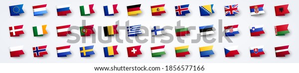 Vector Illustration Giant European Flag Set With
Europe Country Flags.