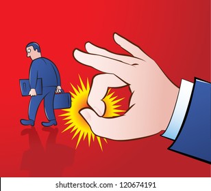 vector illustration of a giant hand flicking away an employee