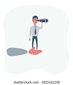 Vektorgrafik der riesigen Hand, die einem Geschäftsmann über Teleskop hilft. Beschreibung des Planungs- und Strategiegeschäfts. Business Concept Illustration