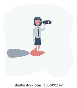 vector illustration of giant hand helping a businesswoman on top using telescope. describe planning and strategy business. business concept illustration