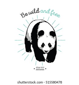 Vector illustration - Giant Panda emblem with the text - "Be wild and free"