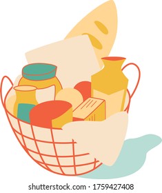 Vector Illustration Gift Basket With Food