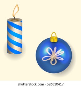 Vector illustration of a gift in the box and the ball reflects the New Year lights