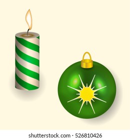 Vector illustration of a gift in the box and the ball reflects the New Year lights
