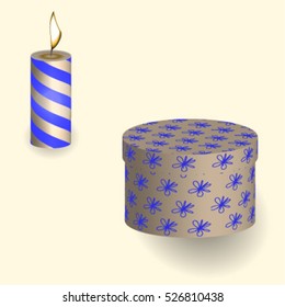 Vector illustration of a gift in the box and the ball reflects the New Year lights